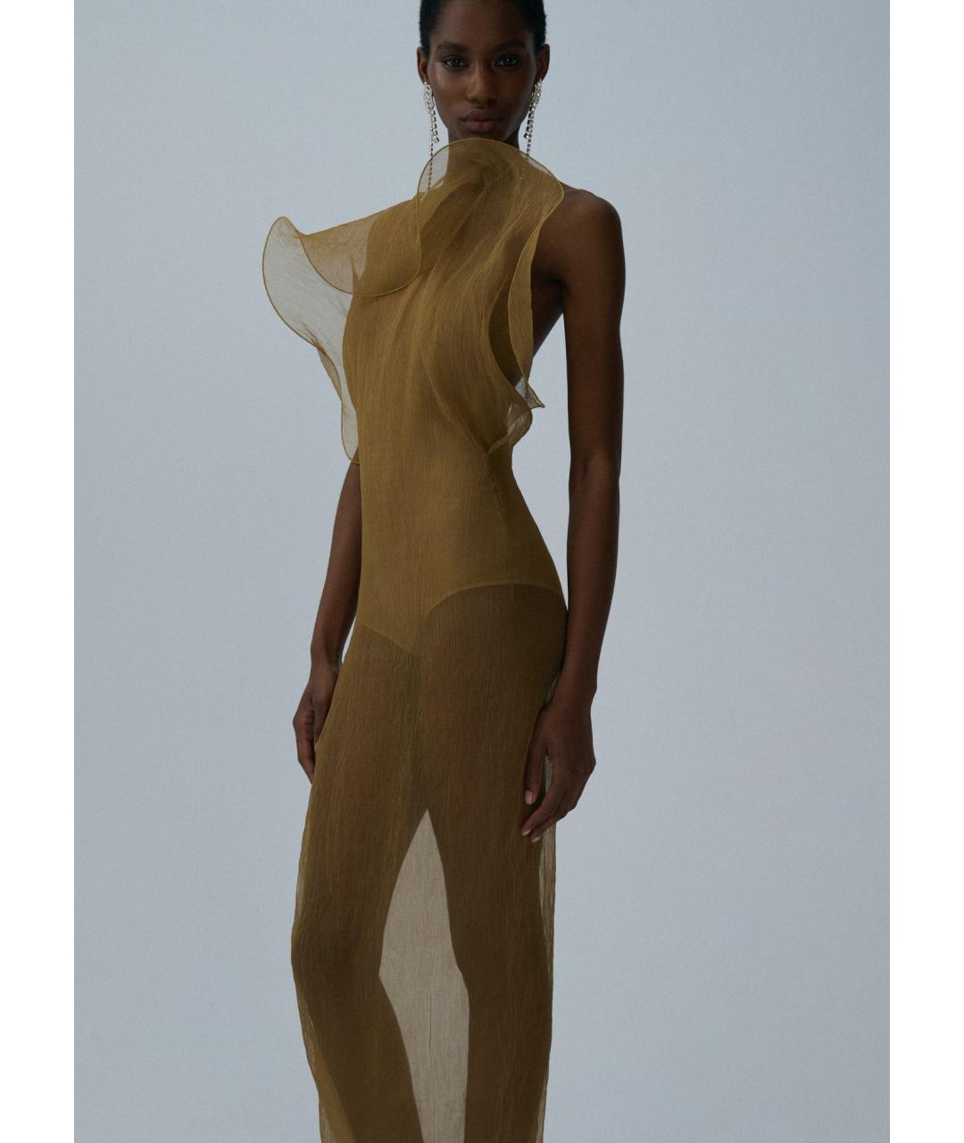 MAGDA BUTRYM Бежевое шелковое коктейльное платье, фото 6