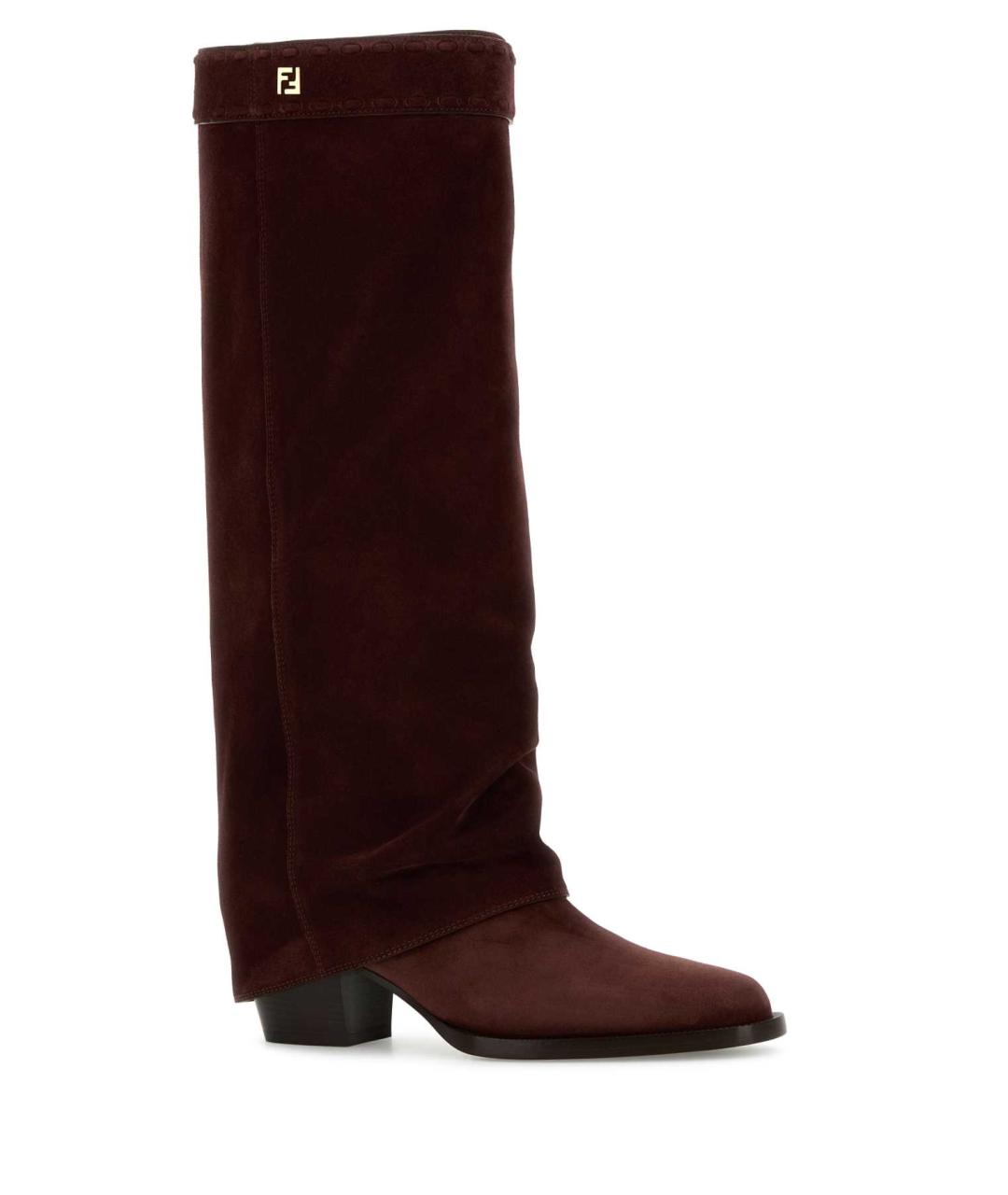 FENDI Бордовые кожаные сапоги, фото 2