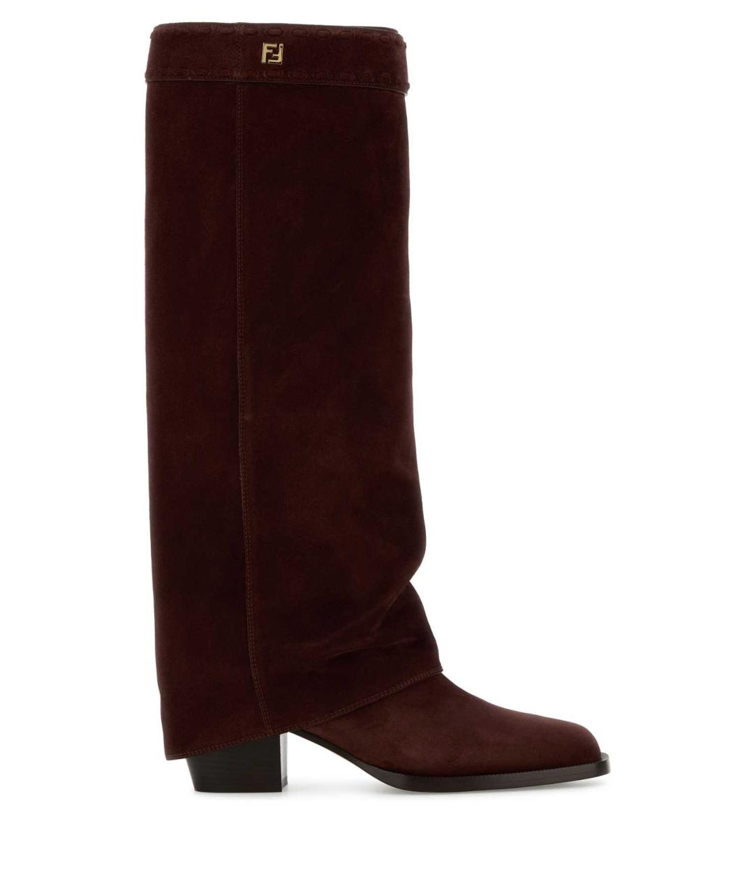 FENDI Бордовые кожаные сапоги, фото 1