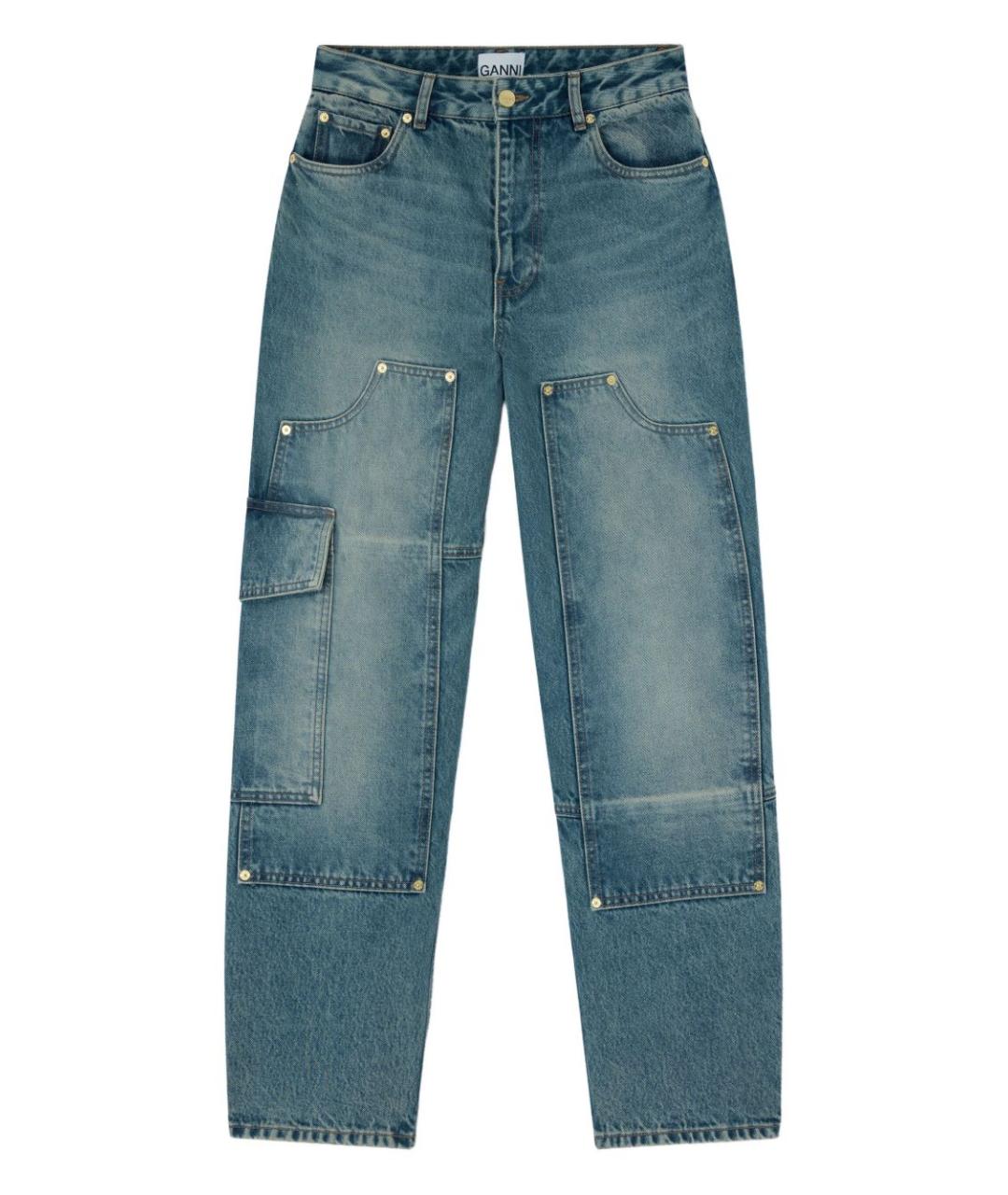 GANNI Синие хлопковые прямые джинсы, фото 1
