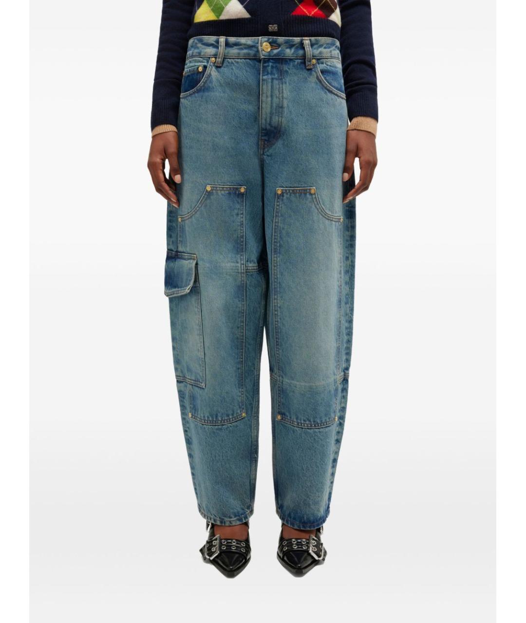 GANNI Синие хлопковые прямые джинсы, фото 2
