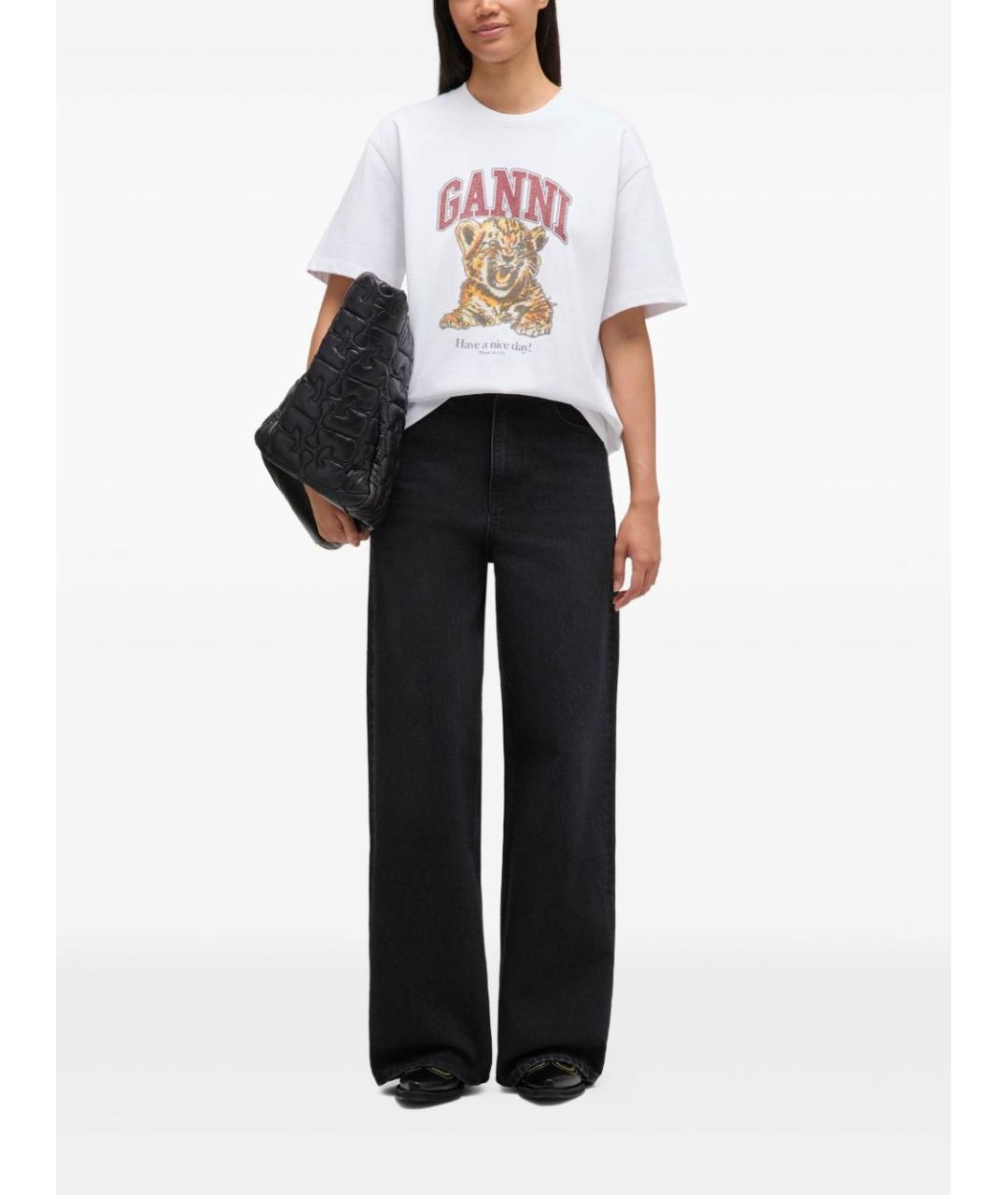 GANNI Белая хлопковая футболка, фото 2