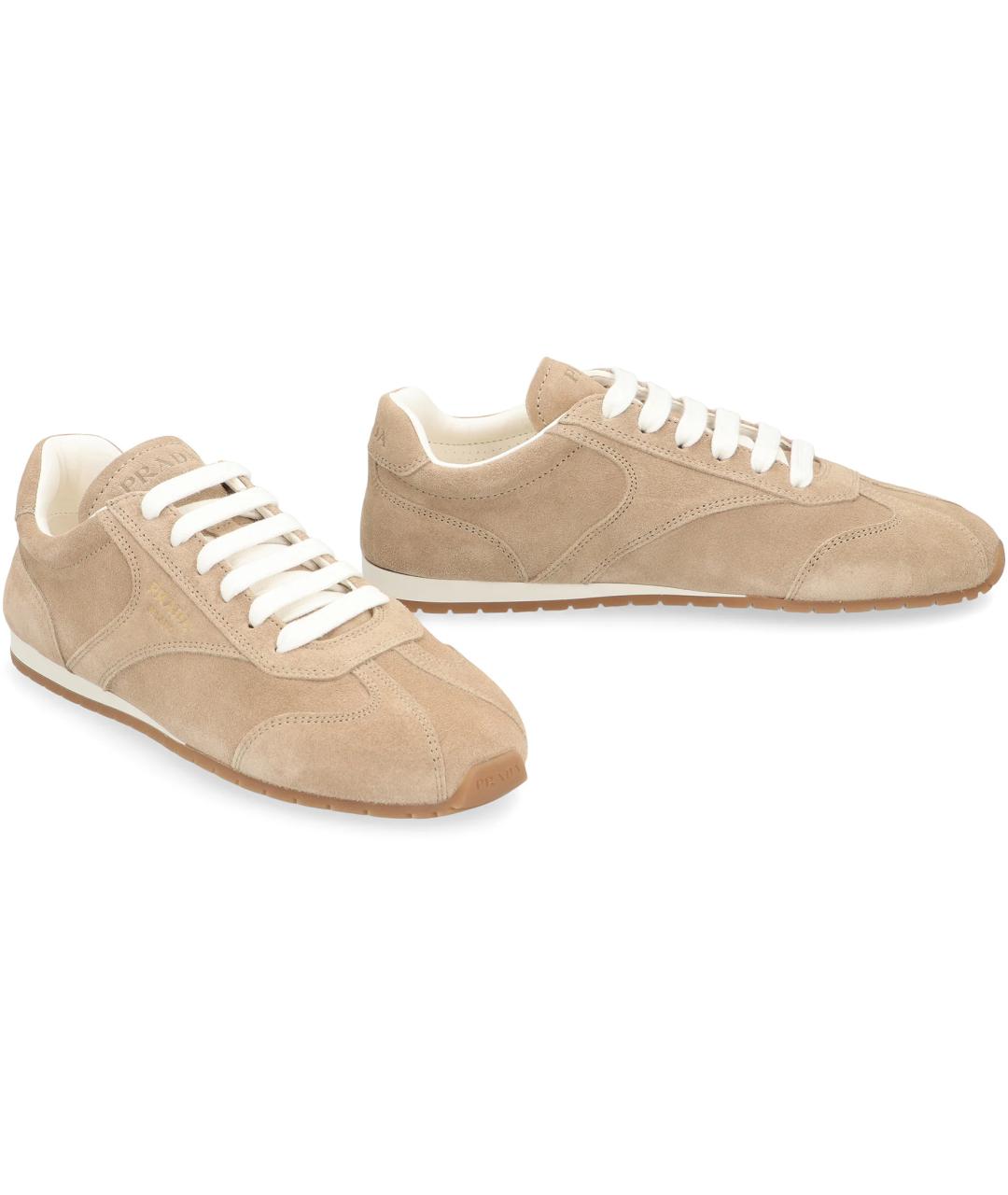 PRADA Бежевые замшевые кроссовки, фото 3