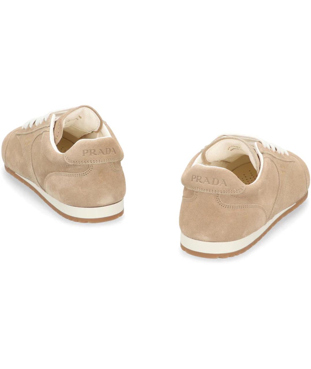 PRADA Бежевые замшевые кроссовки, фото 4