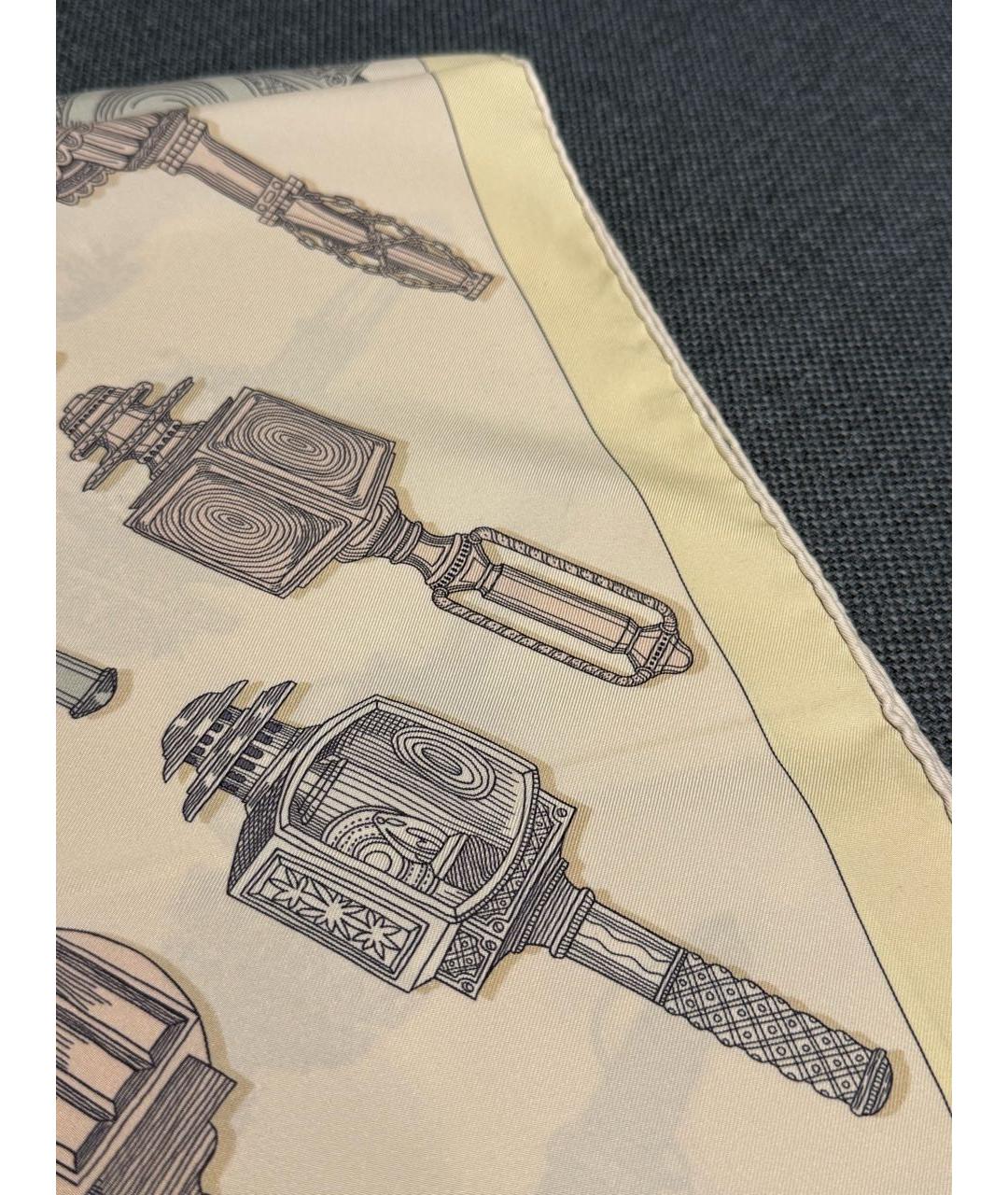 HERMES Бежевый шелковый платок, фото 7