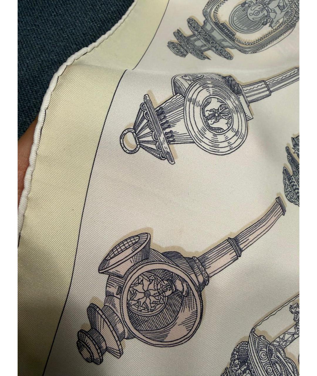 HERMES Бежевый шелковый платок, фото 8