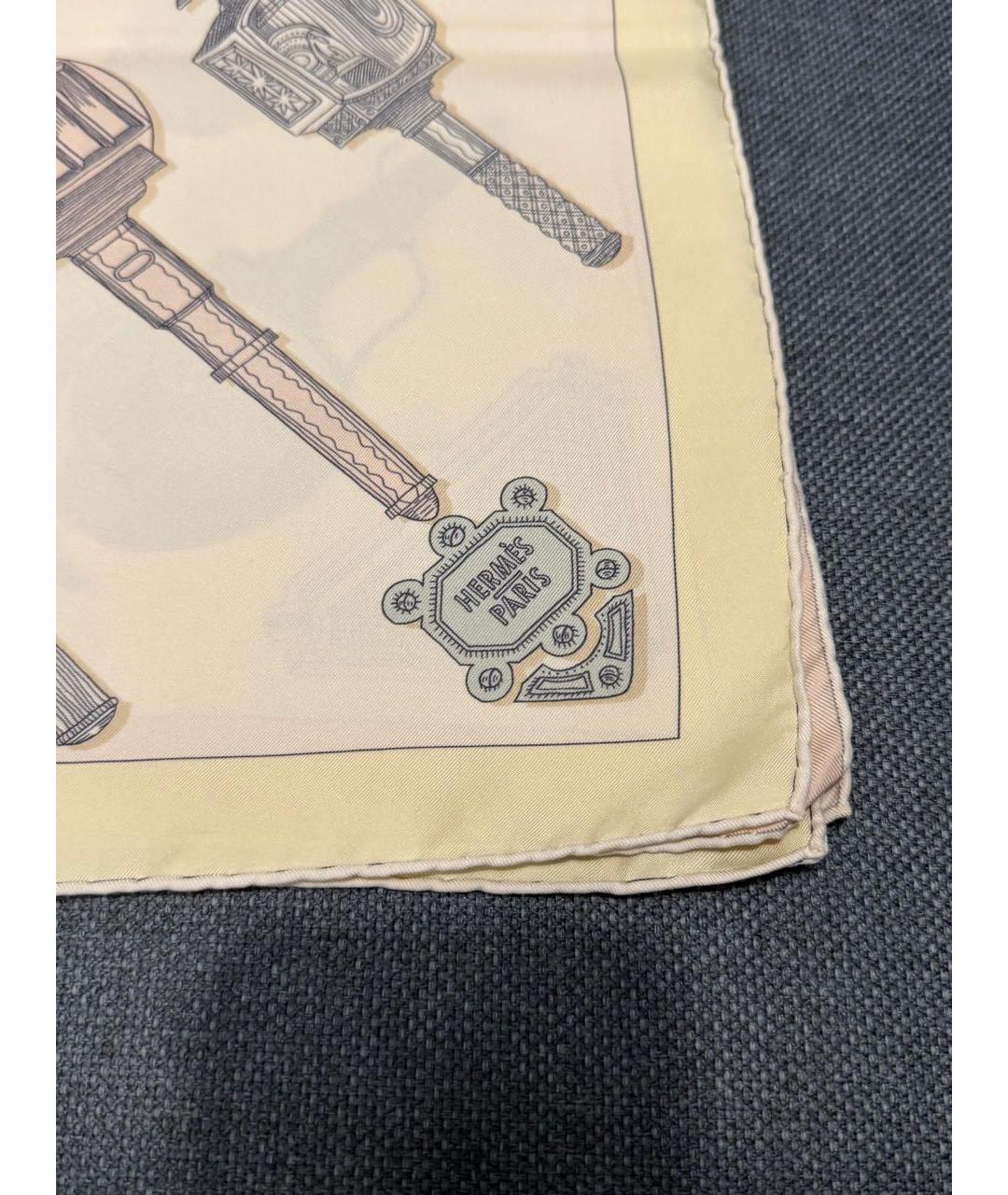 HERMES Бежевый шелковый платок, фото 3