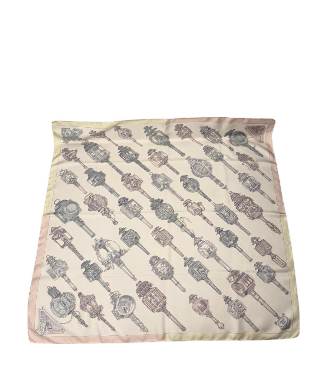 HERMES Бежевый шелковый платок, фото 1