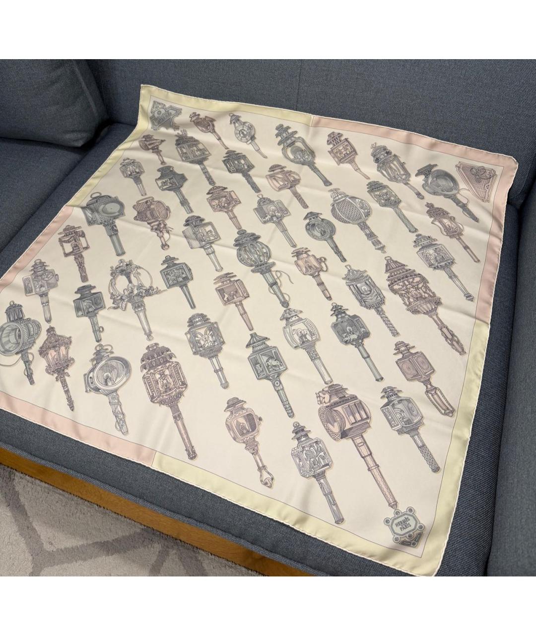 HERMES Бежевый шелковый платок, фото 6