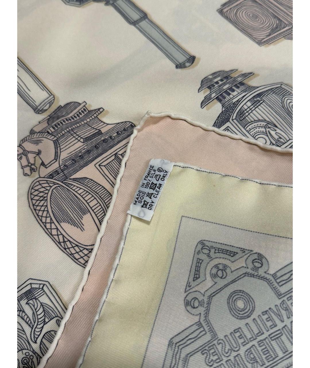 HERMES Бежевый шелковый платок, фото 4