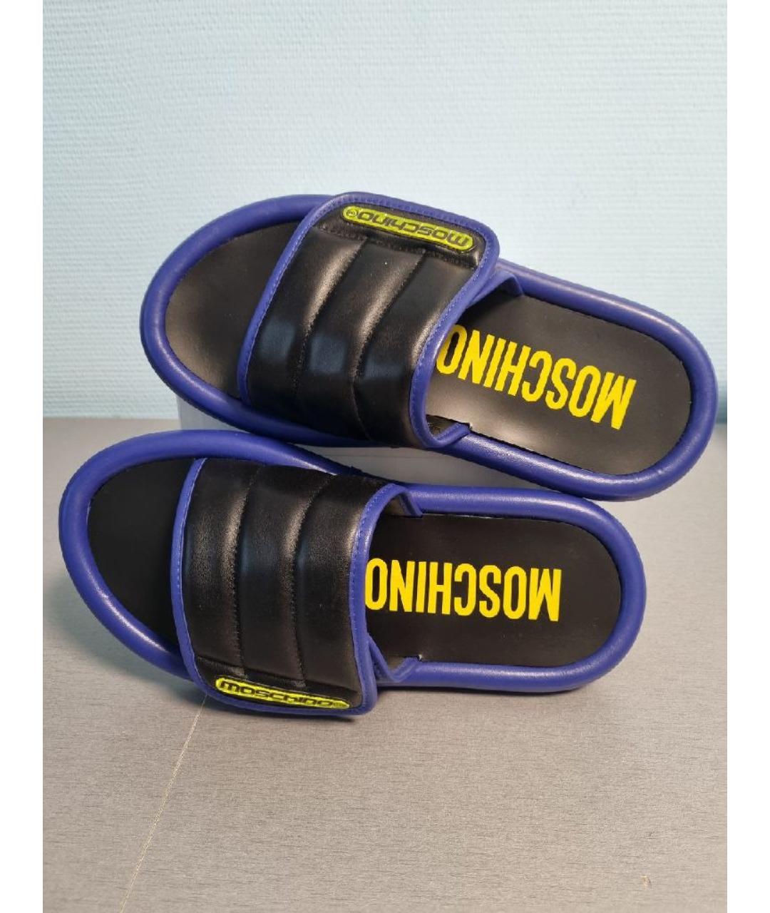 MOSCHINO Синие кожаные шлепанцы, фото 2