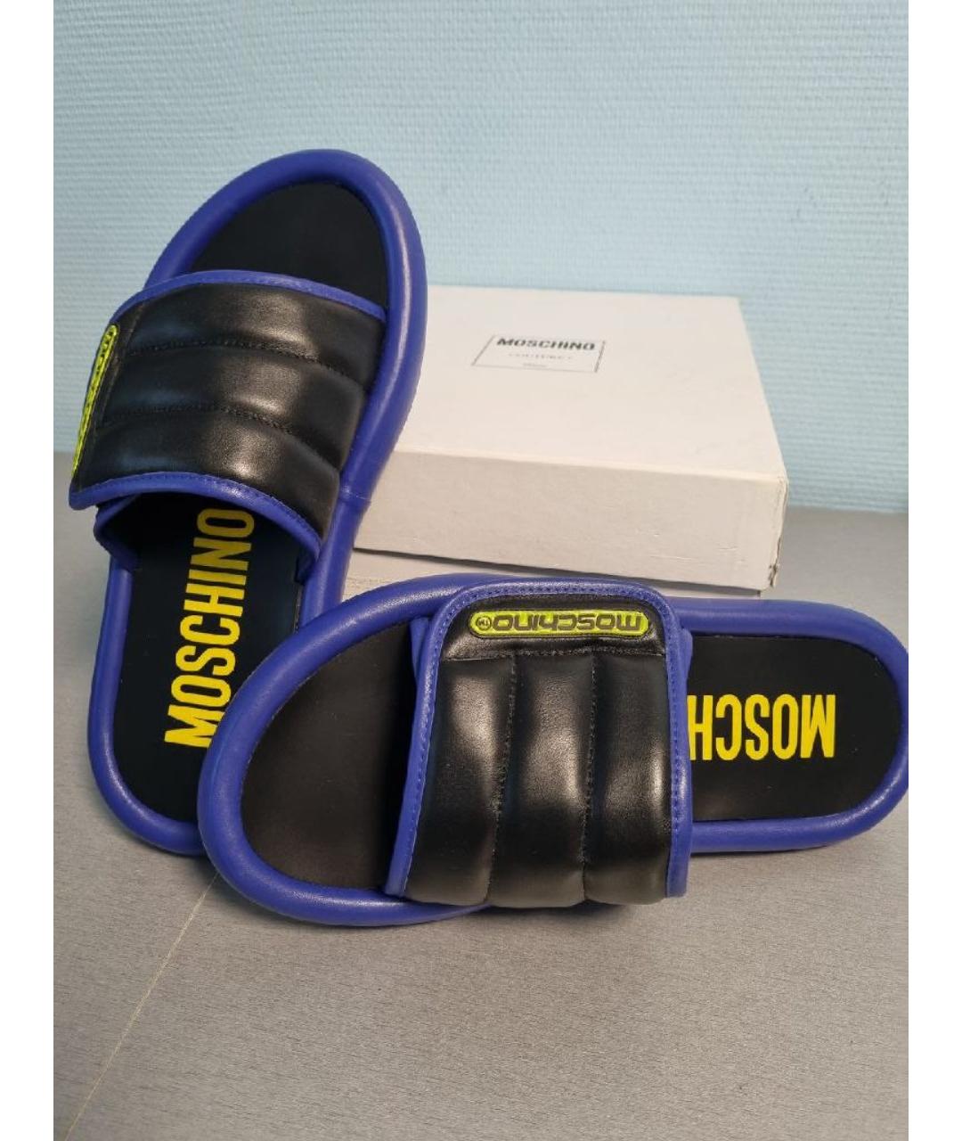 MOSCHINO Синие кожаные шлепанцы, фото 4