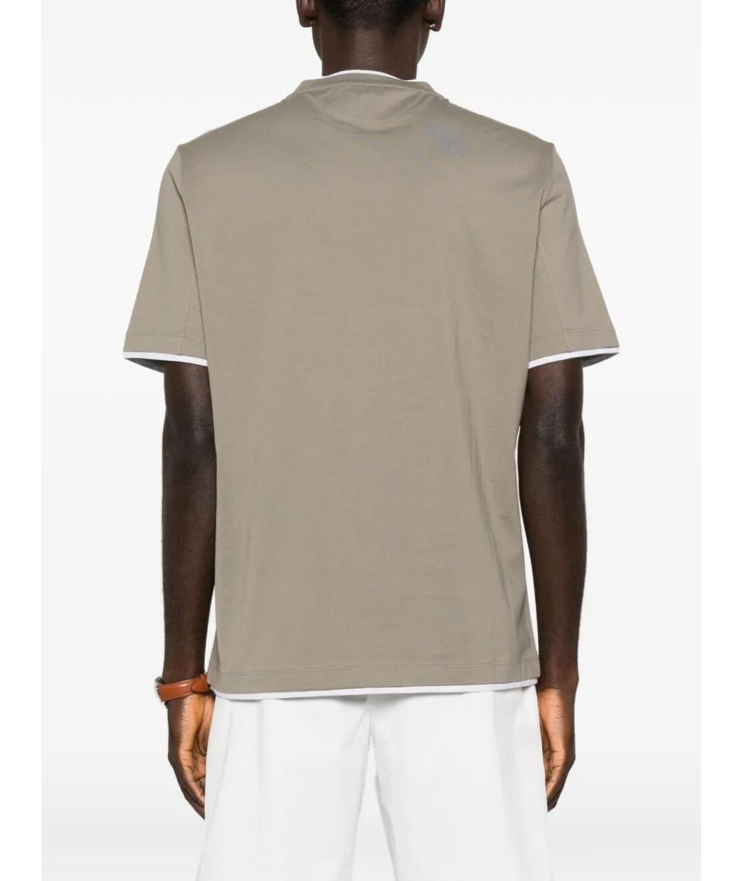 BRUNELLO CUCINELLI Бежевая хлопковая футболка, фото 4