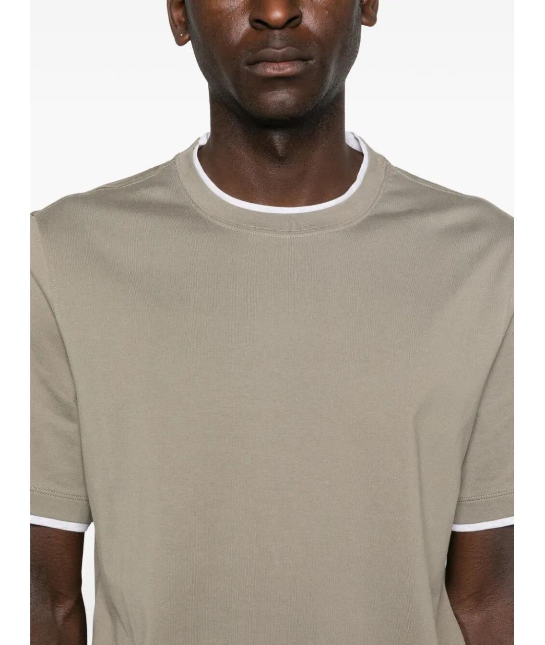 BRUNELLO CUCINELLI Бежевая хлопковая футболка, фото 5