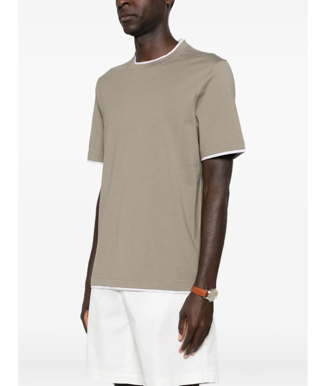BRUNELLO CUCINELLI Бежевая хлопковая футболка, фото 3