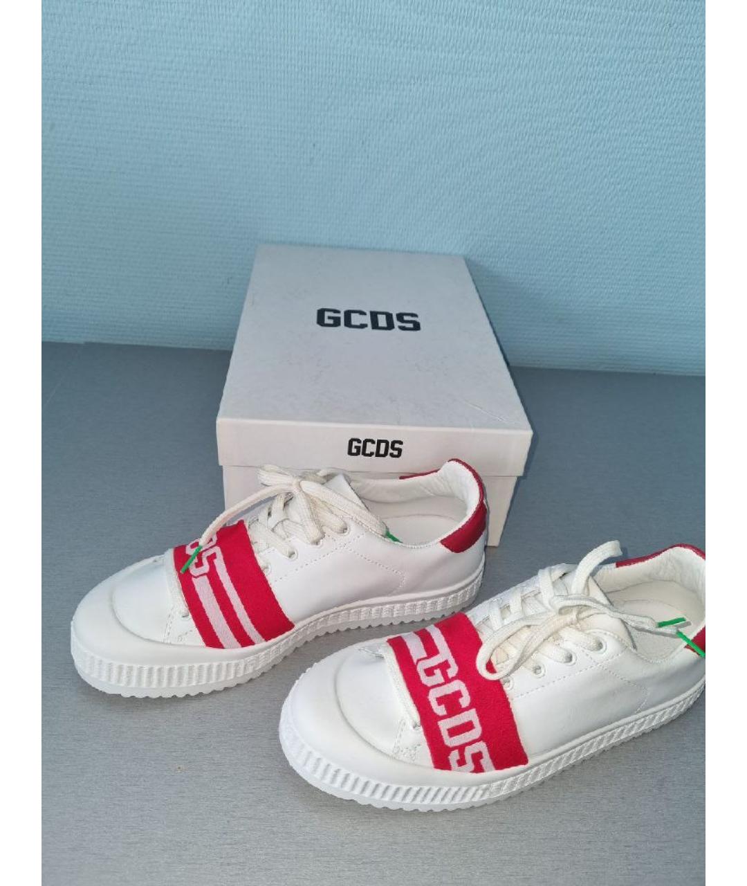 GCDS Белые кожаные низкие кроссовки / кеды, фото 10