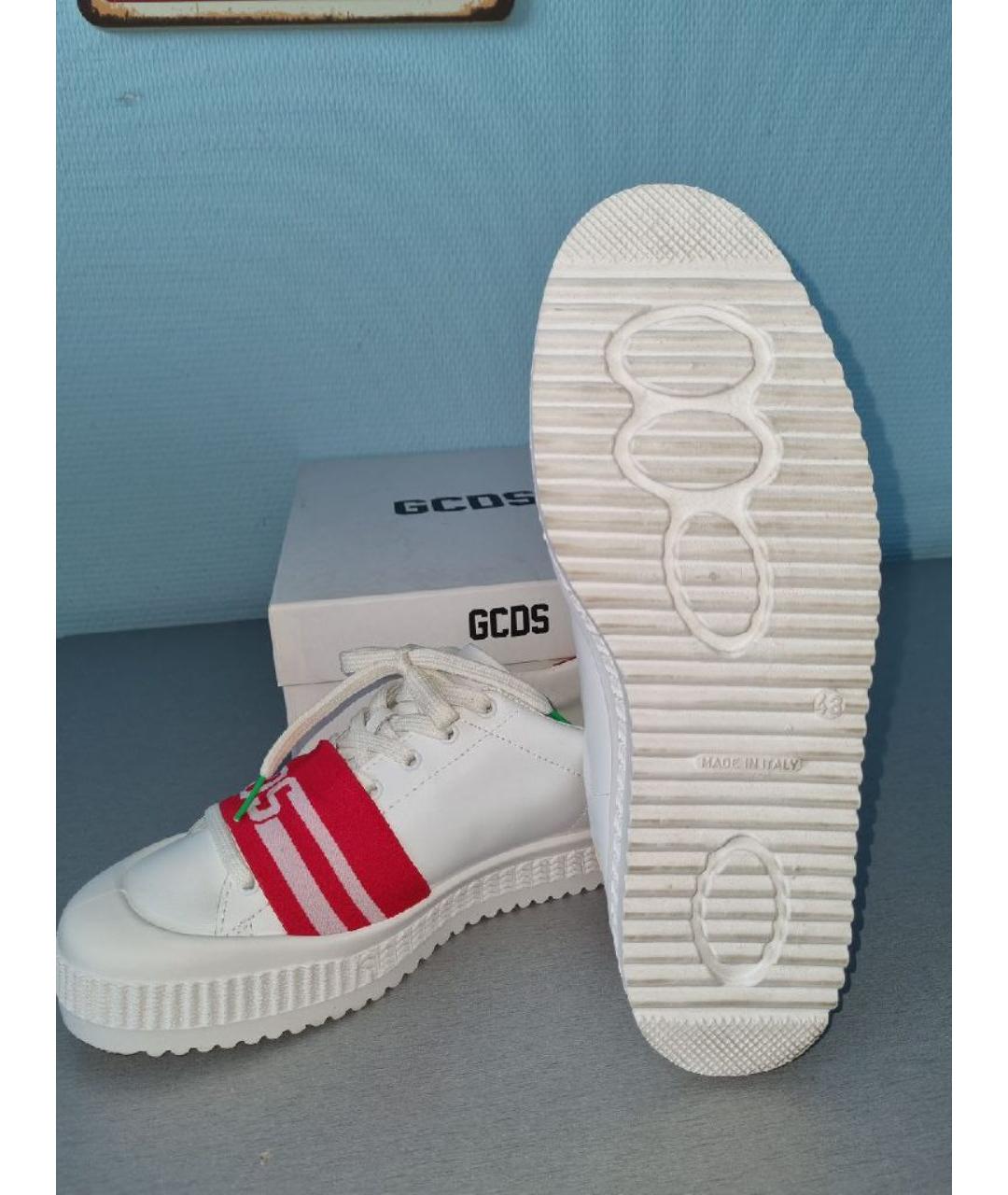 GCDS Белые кожаные низкие кроссовки / кеды, фото 4