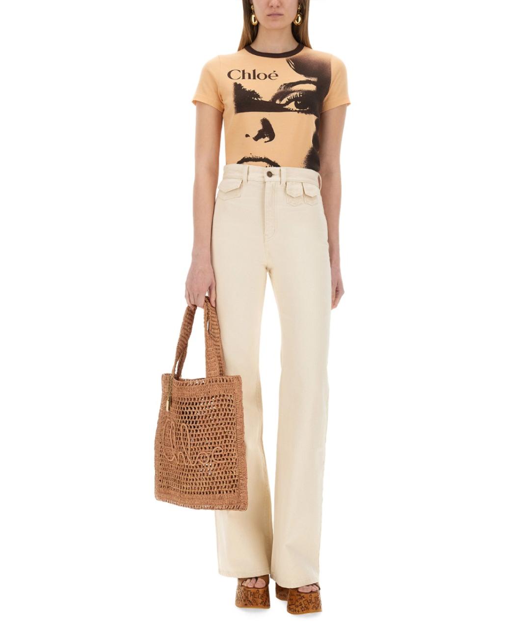CHLOE Бежевые хлопковые джинсы клеш, фото 3