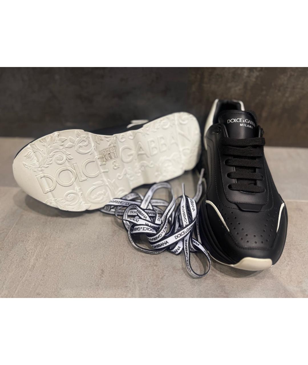 DOLCE&GABBANA Черные кожаные низкие кроссовки / кеды, фото 5
