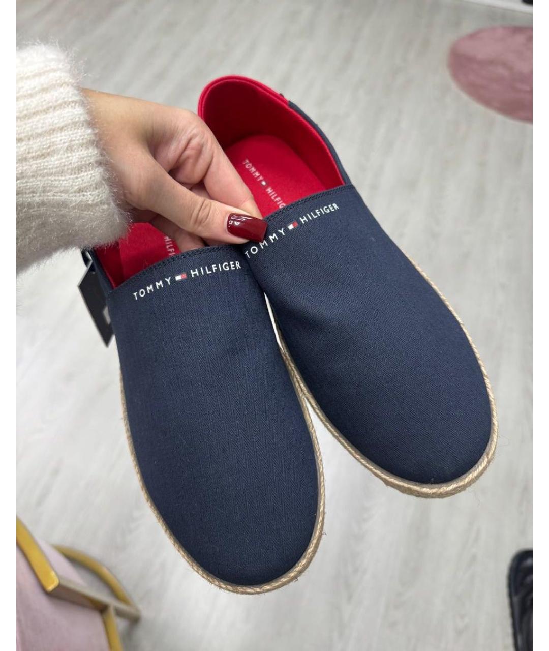 TOMMY HILFIGER Темно-синие текстильные слипоны, фото 5