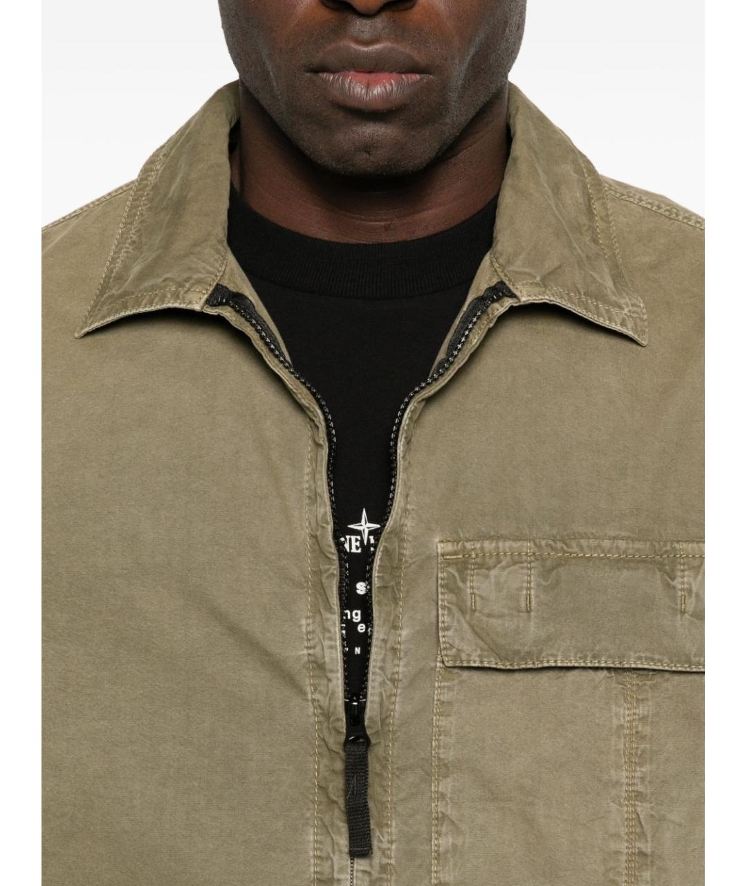 STONE ISLAND Хаки хлопковая кэжуал рубашка, фото 4