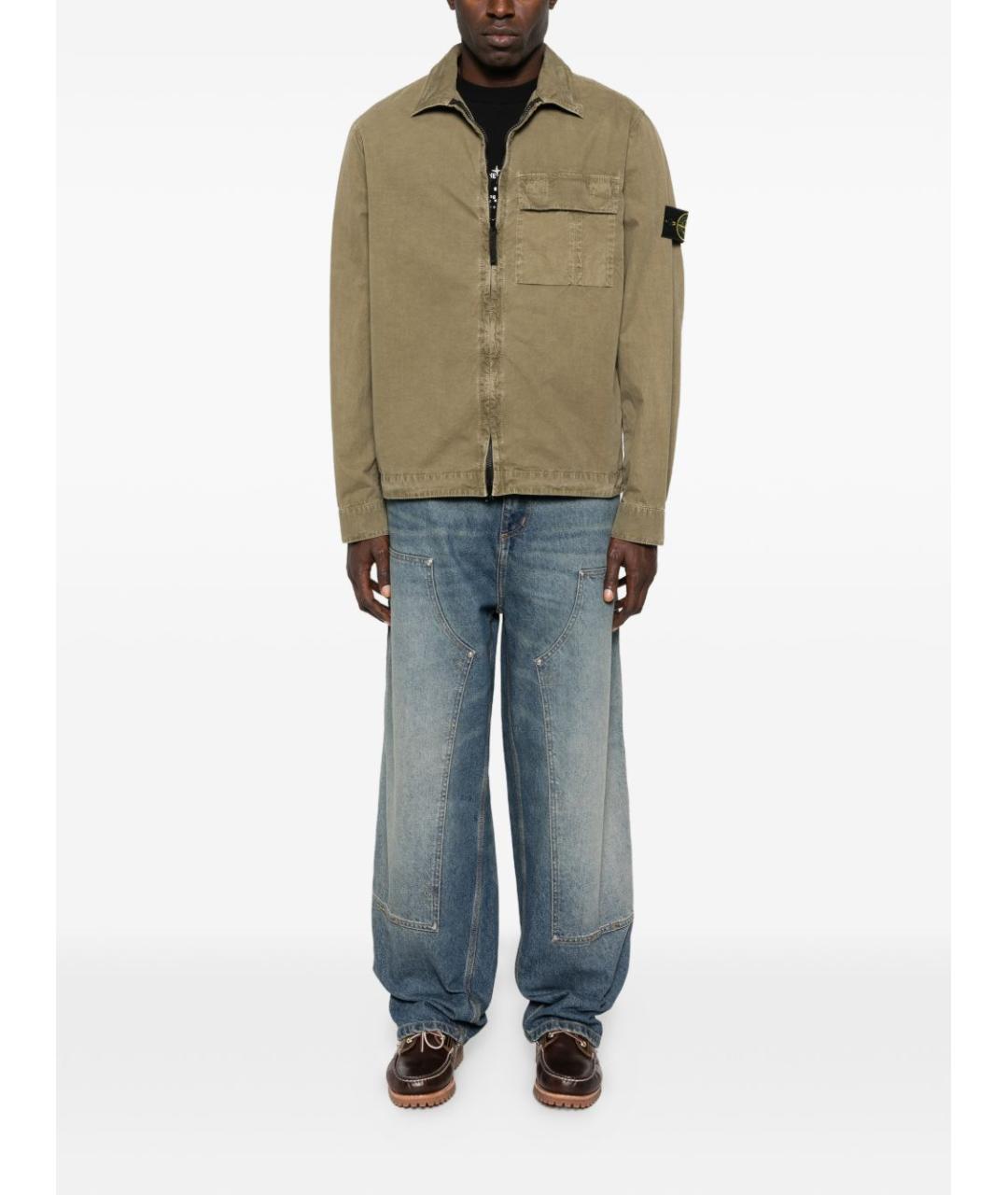 STONE ISLAND Хаки хлопковая кэжуал рубашка, фото 2