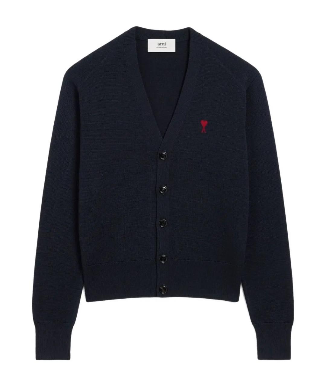 Ami Paris Темно-синий шерстяной кардиган, фото 1