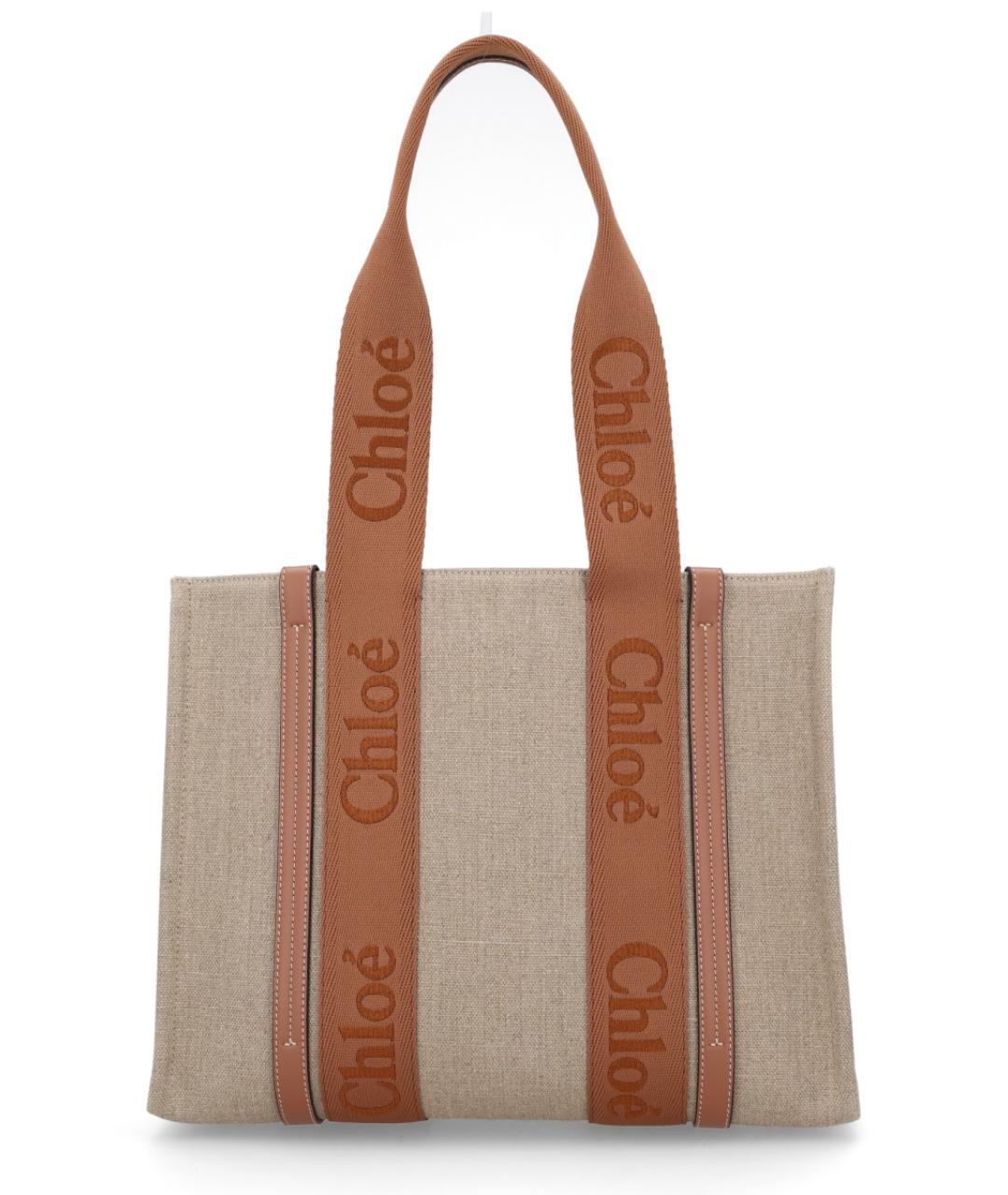 CHLOE Бежевая льняная сумка тоут, фото 3