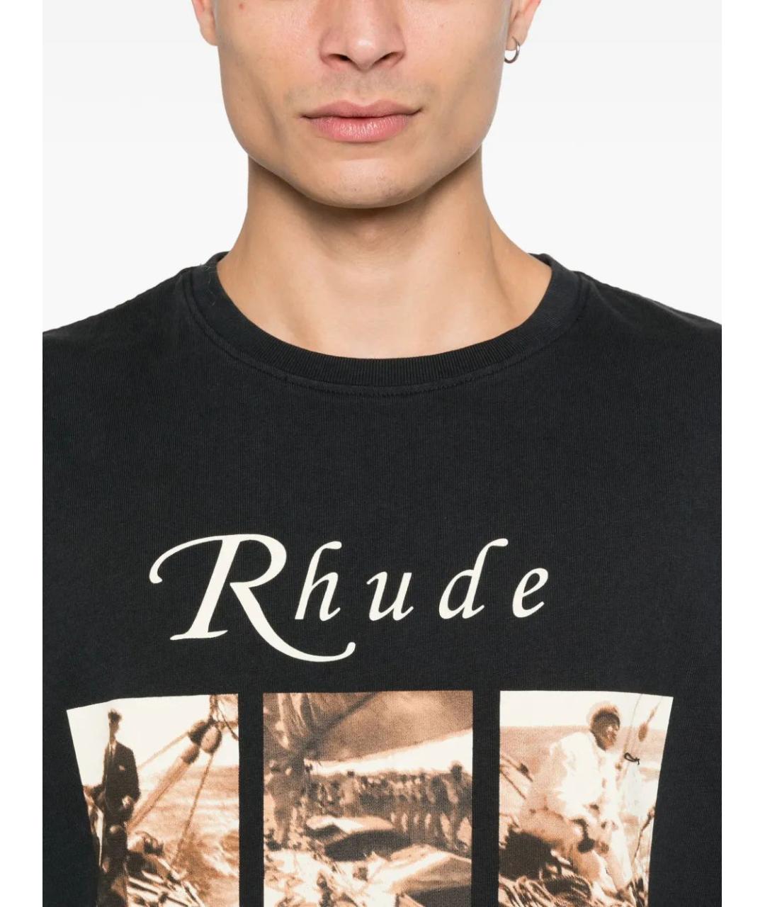 RHUDE Черная хлопковая футболка, фото 5