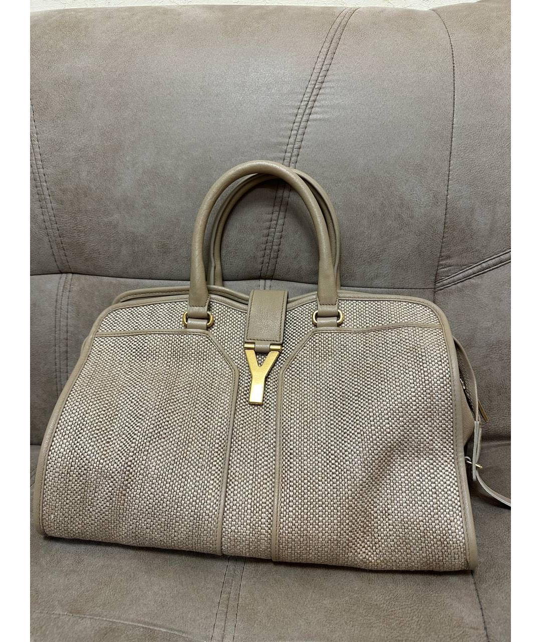 SAINT LAURENT Бежевая кожаная сумка тоут, фото 9