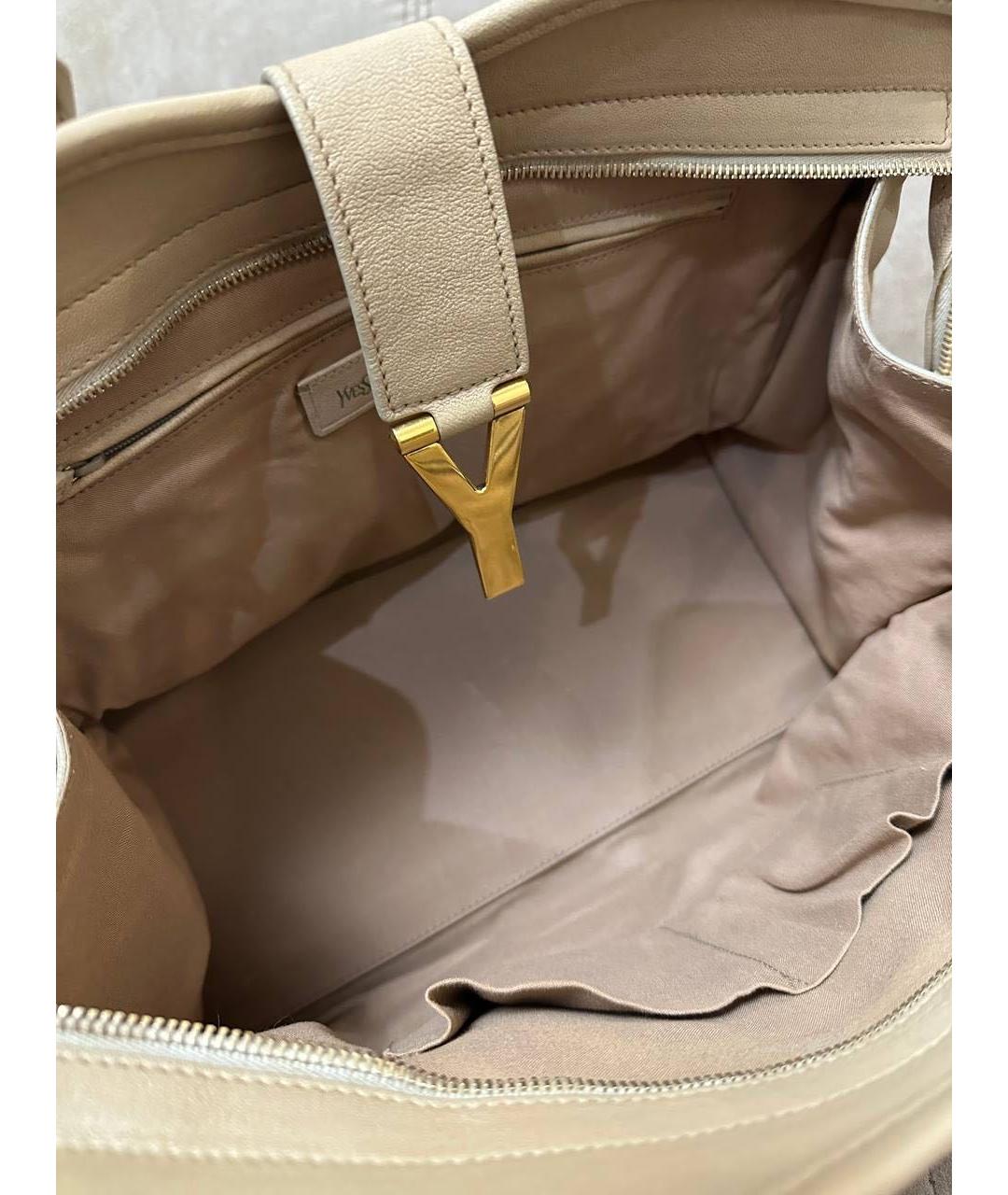 SAINT LAURENT Бежевая кожаная сумка тоут, фото 6