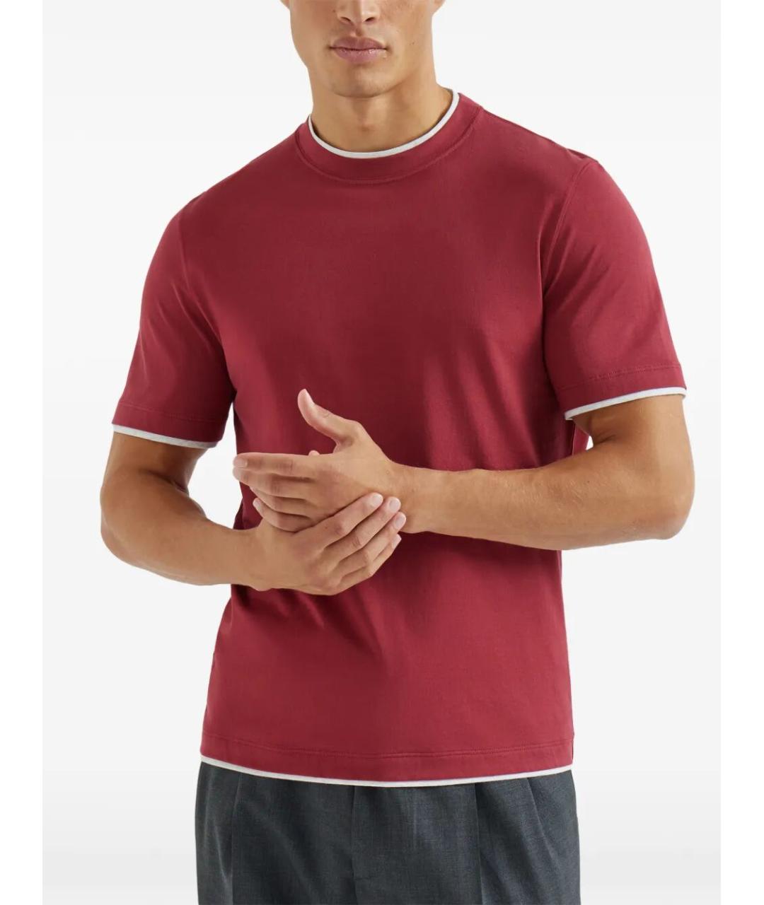 BRUNELLO CUCINELLI Красная хлопковая футболка, фото 5