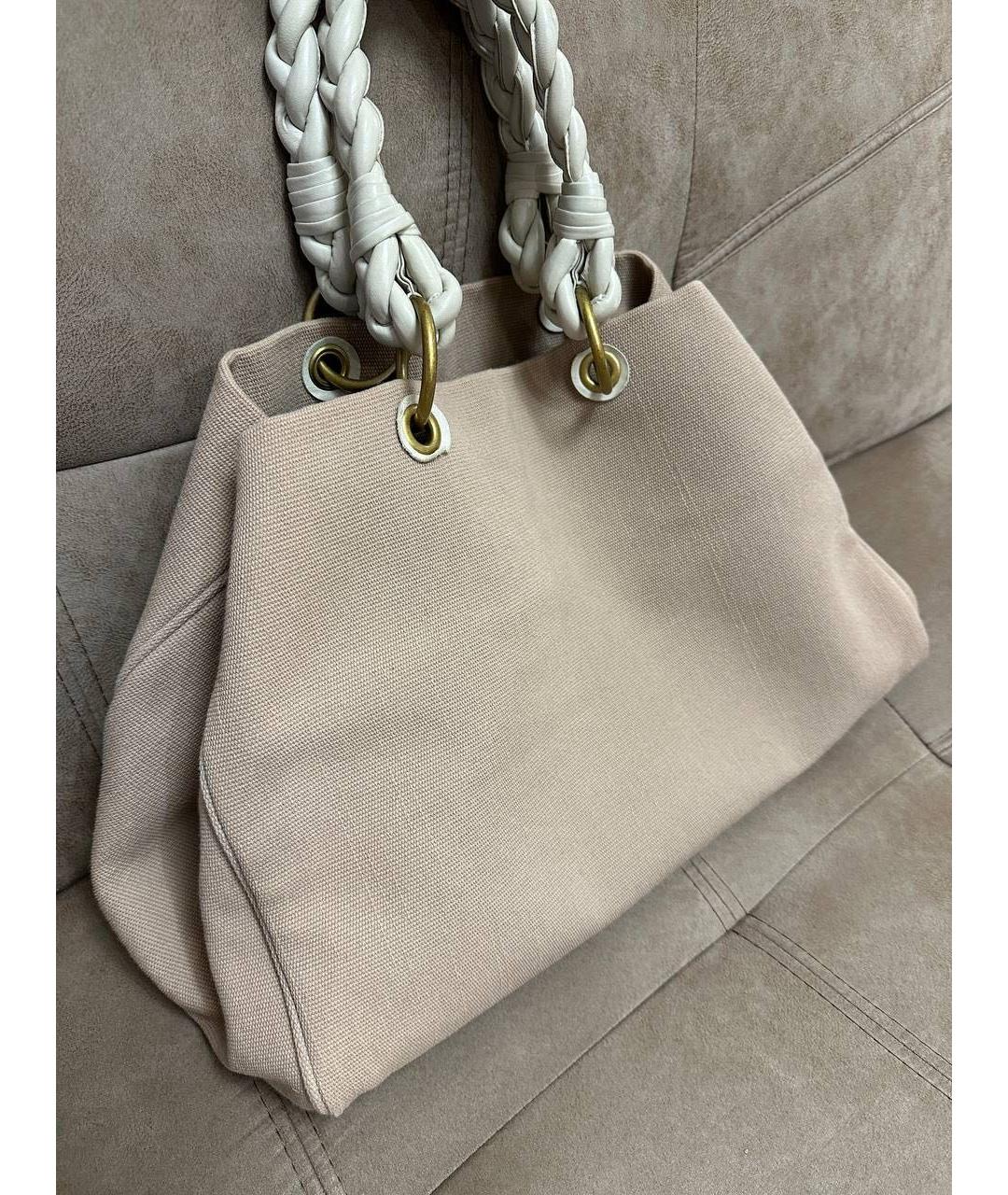 BOTTEGA VENETA Бежевая тканевая сумка с короткими ручками, фото 9