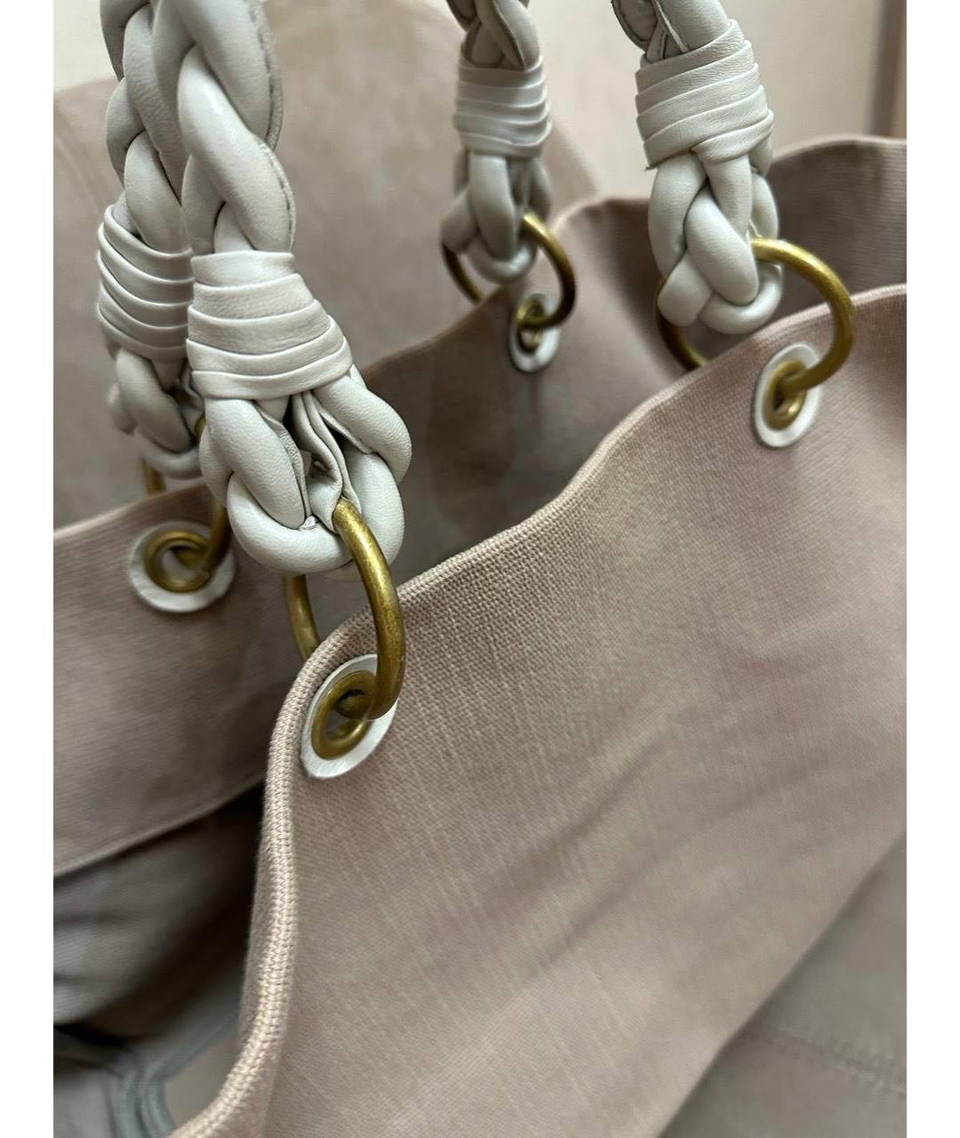 BOTTEGA VENETA Бежевая тканевая сумка с короткими ручками, фото 7