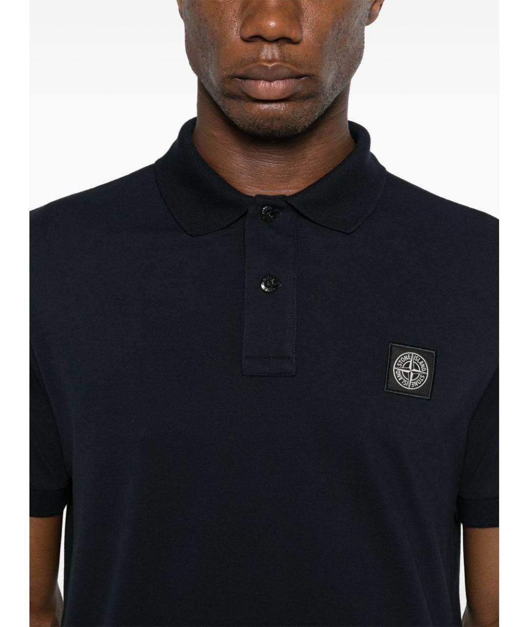 STONE ISLAND Темно-синее хлопковое поло с коротким рукавом, фото 4