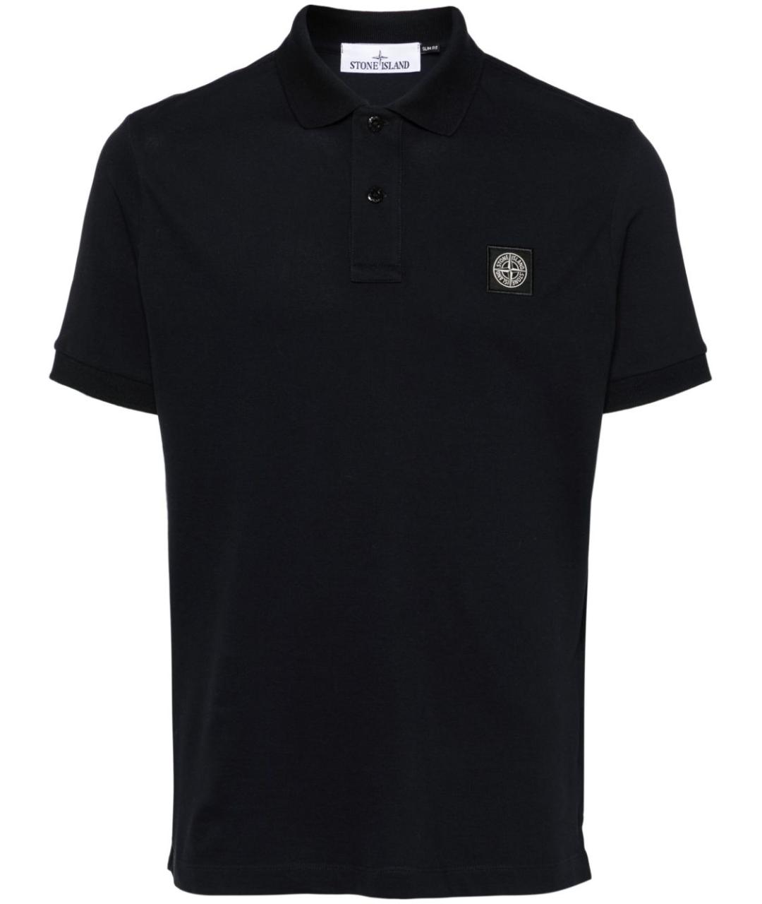 STONE ISLAND Темно-синее хлопковое поло с коротким рукавом, фото 1