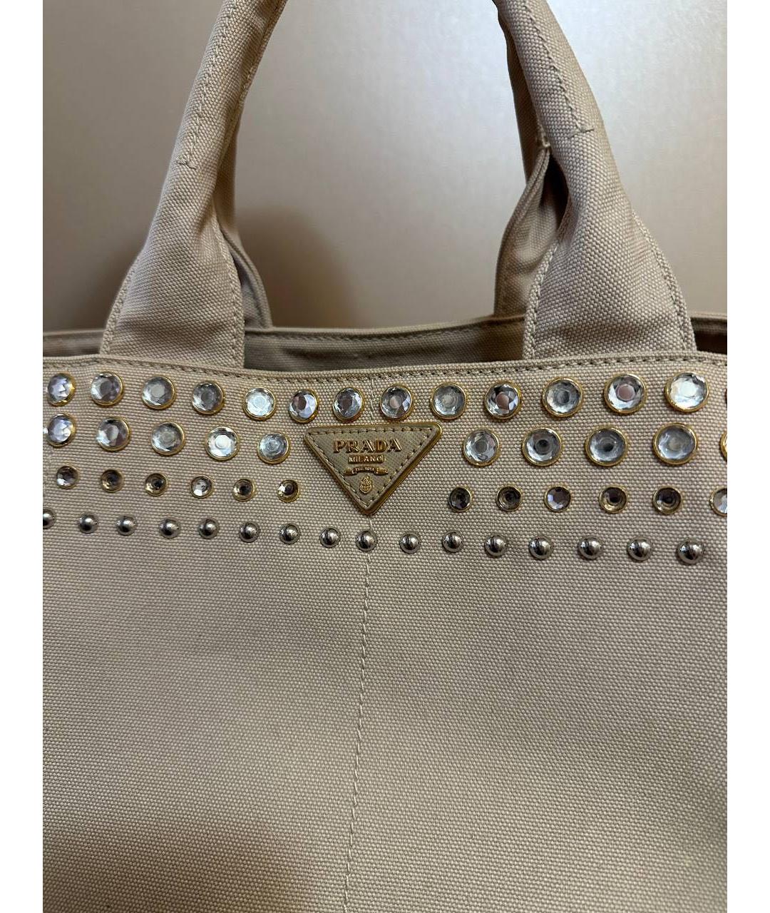 PRADA Бежевая хлопковая сумка тоут, фото 2