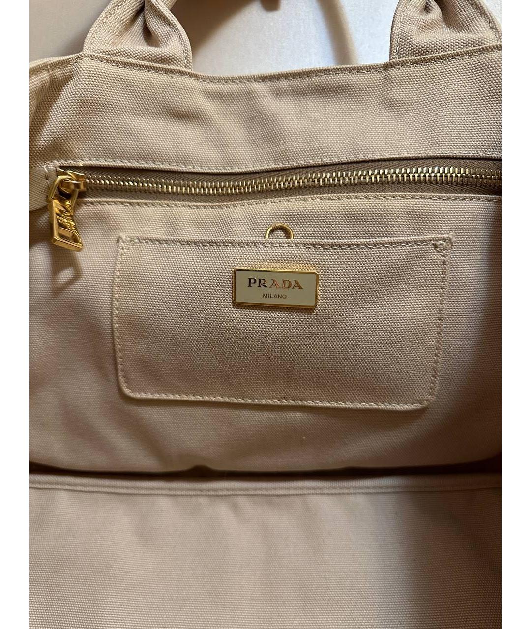 PRADA Бежевая хлопковая сумка тоут, фото 6