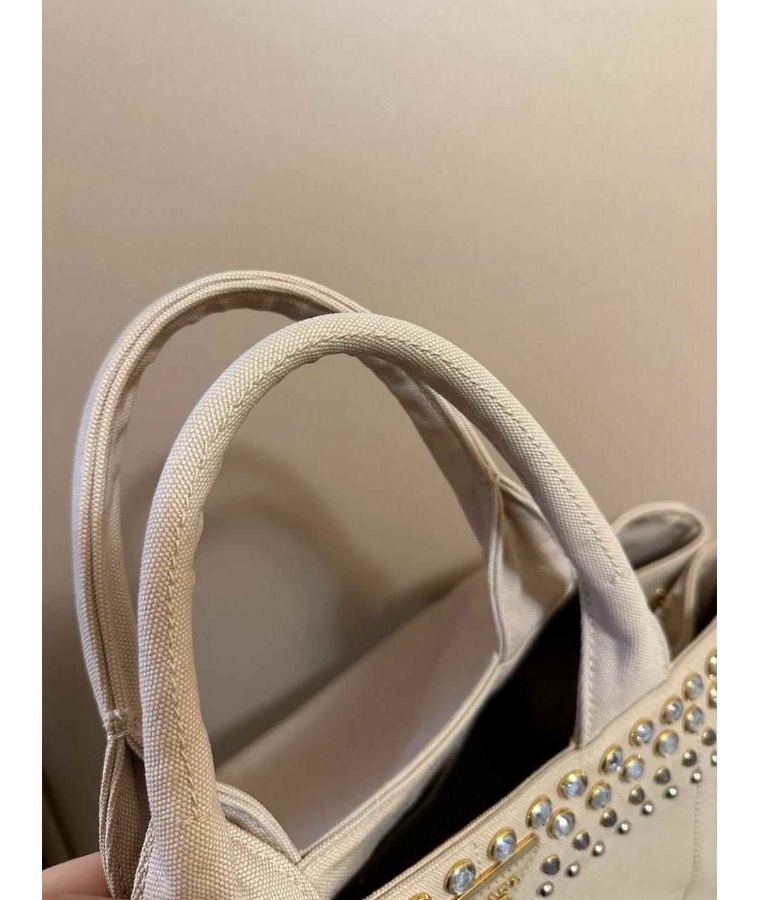 PRADA Бежевая хлопковая сумка тоут, фото 3