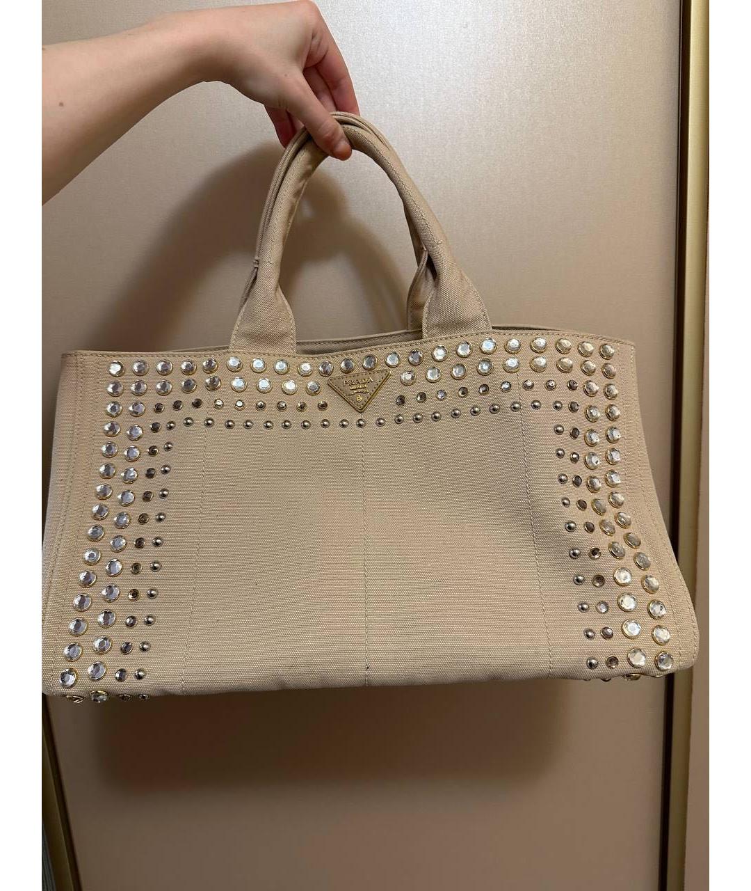PRADA Бежевая хлопковая сумка тоут, фото 9