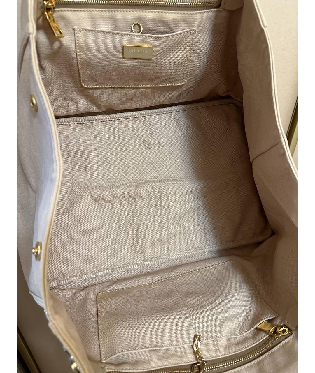 PRADA Бежевая хлопковая сумка тоут, фото 5