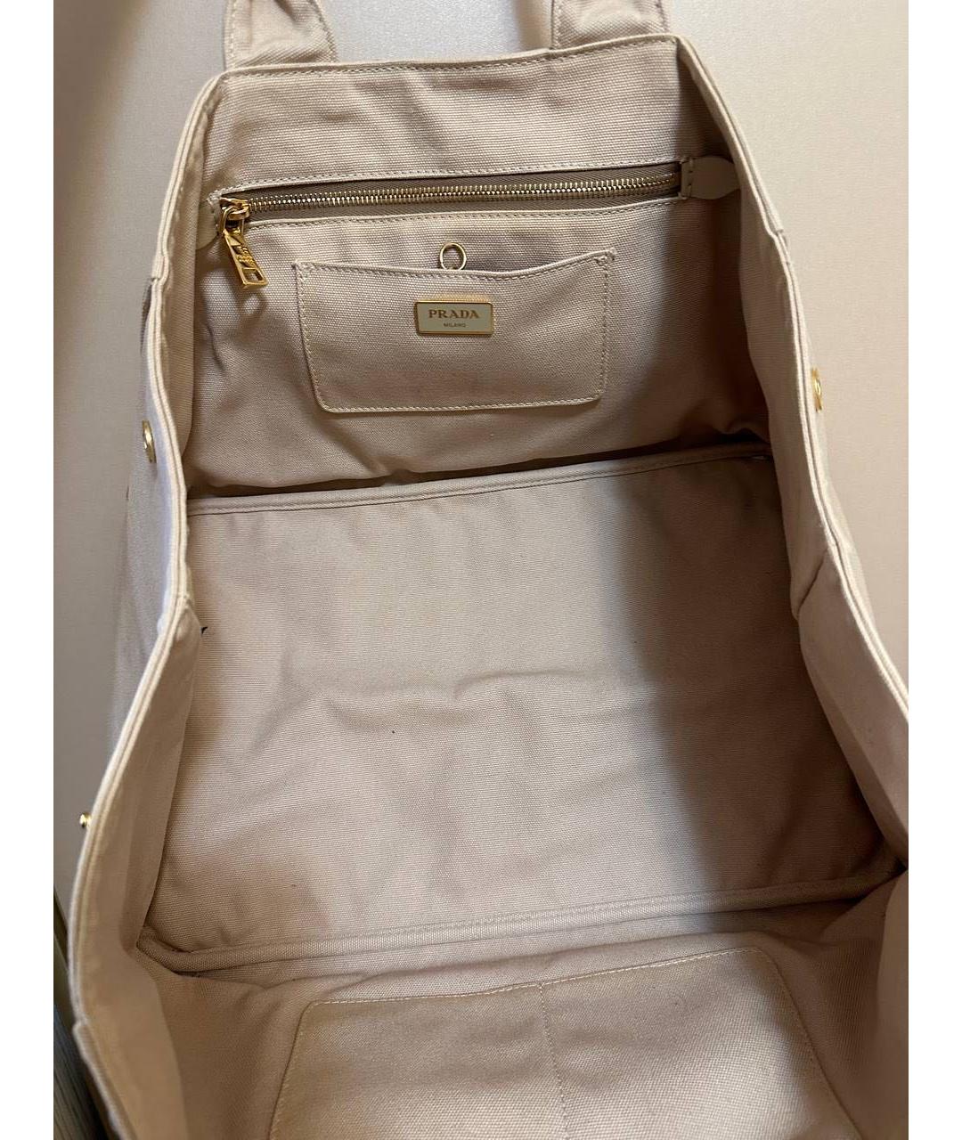 PRADA Бежевая хлопковая сумка тоут, фото 4