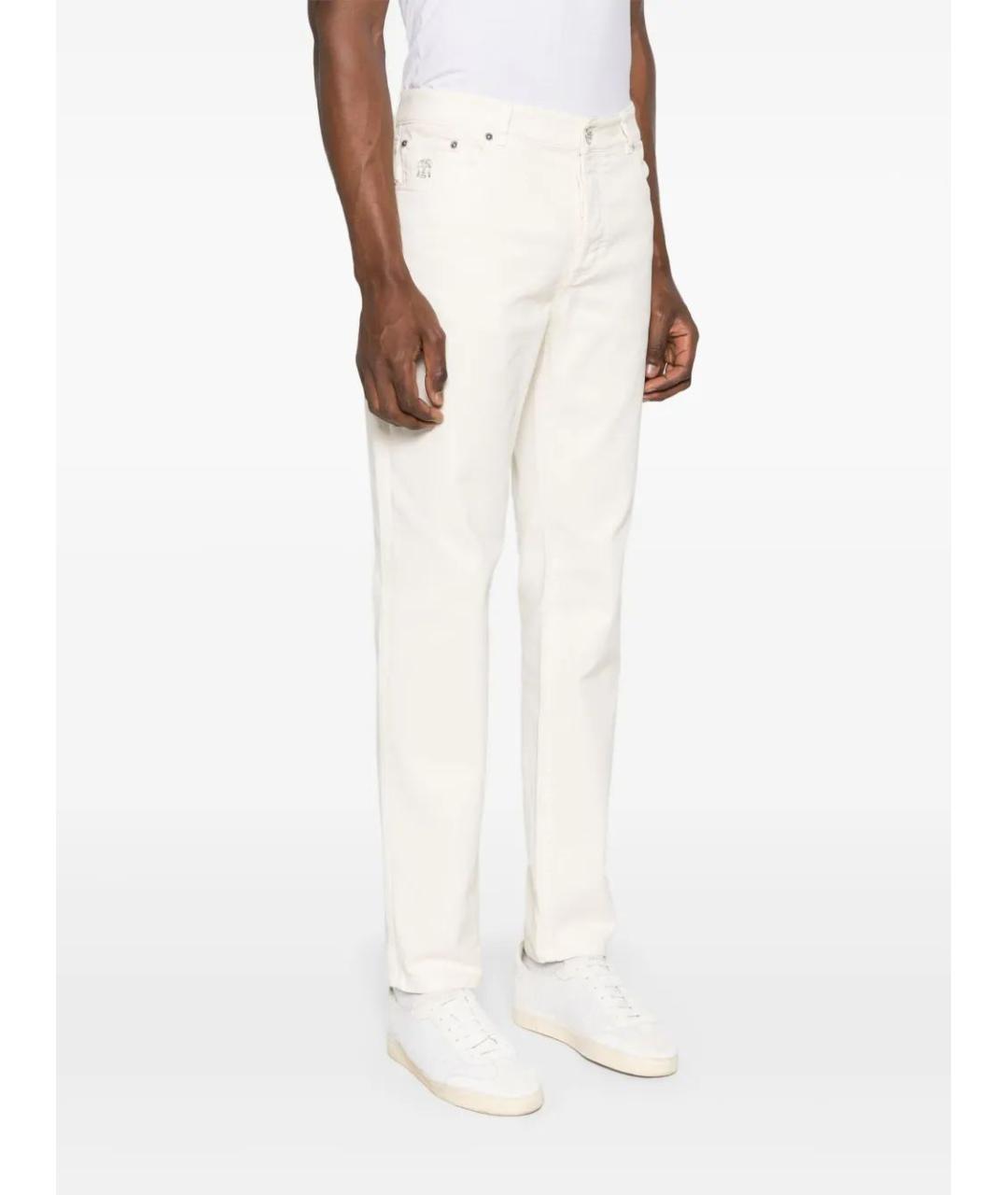 BRUNELLO CUCINELLI Белые хлопко-эластановые повседневные брюки, фото 3