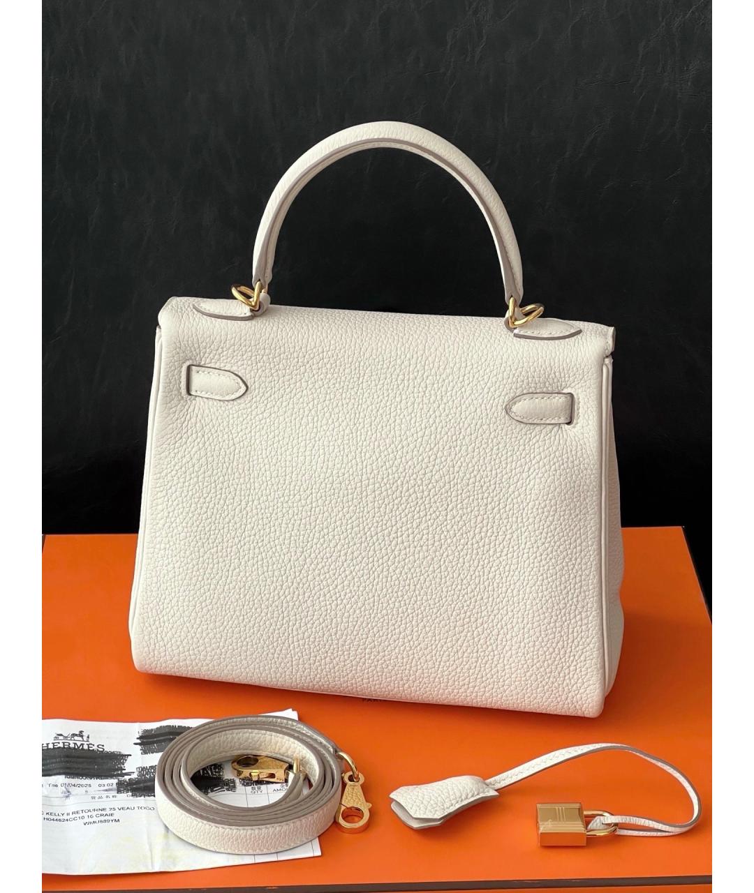 HERMES Белая кожаная сумка с короткими ручками, фото 2