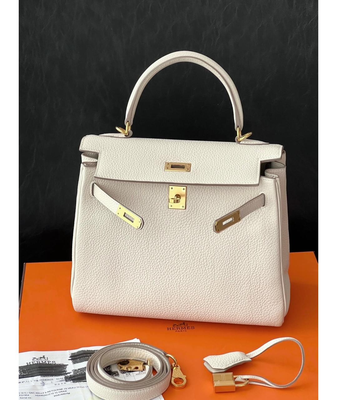 HERMES Белая кожаная сумка с короткими ручками, фото 4