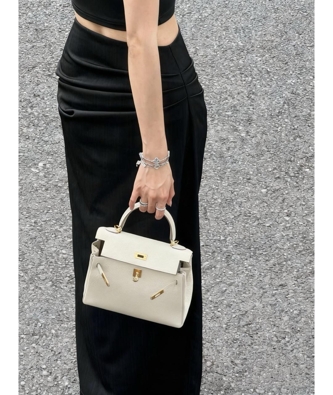 HERMES Белая кожаная сумка с короткими ручками, фото 6