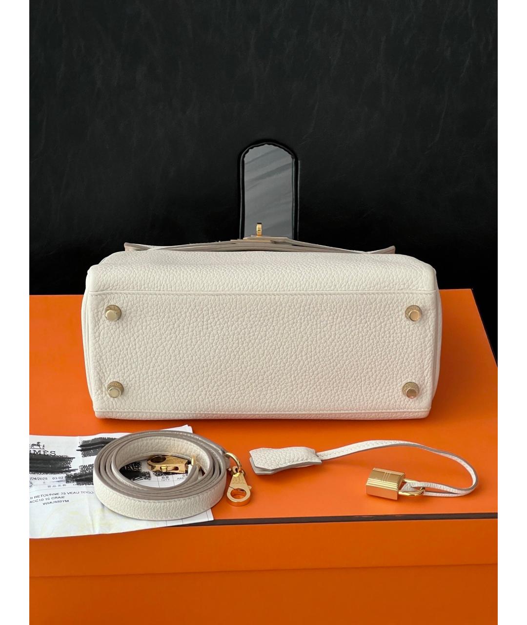 HERMES Белая кожаная сумка с короткими ручками, фото 3