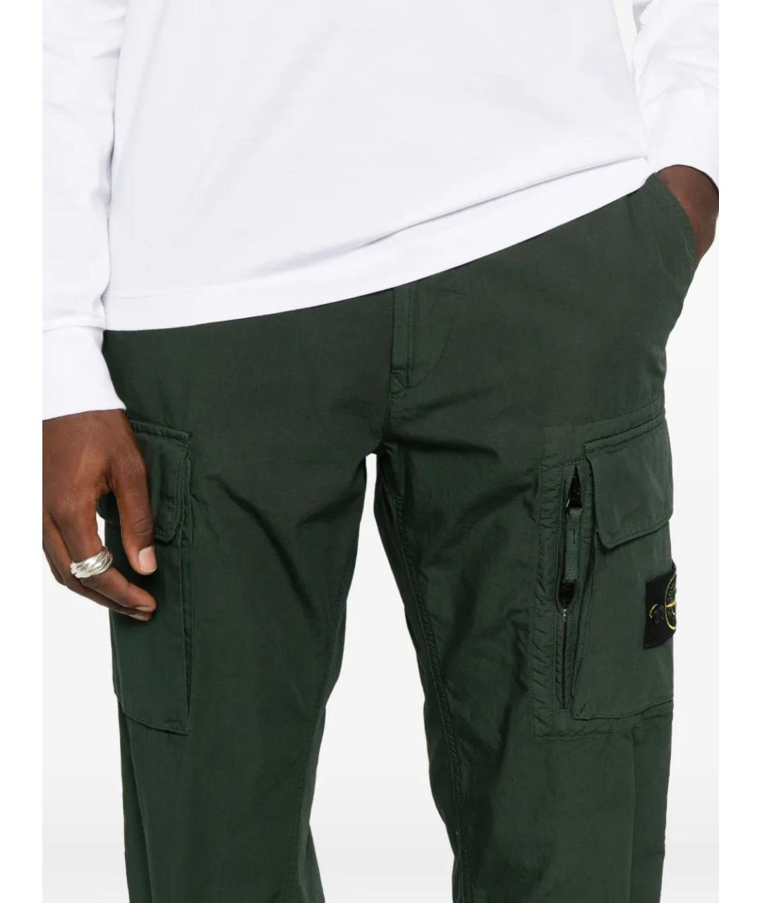STONE ISLAND Зеленые хлопковые повседневные брюки, фото 2
