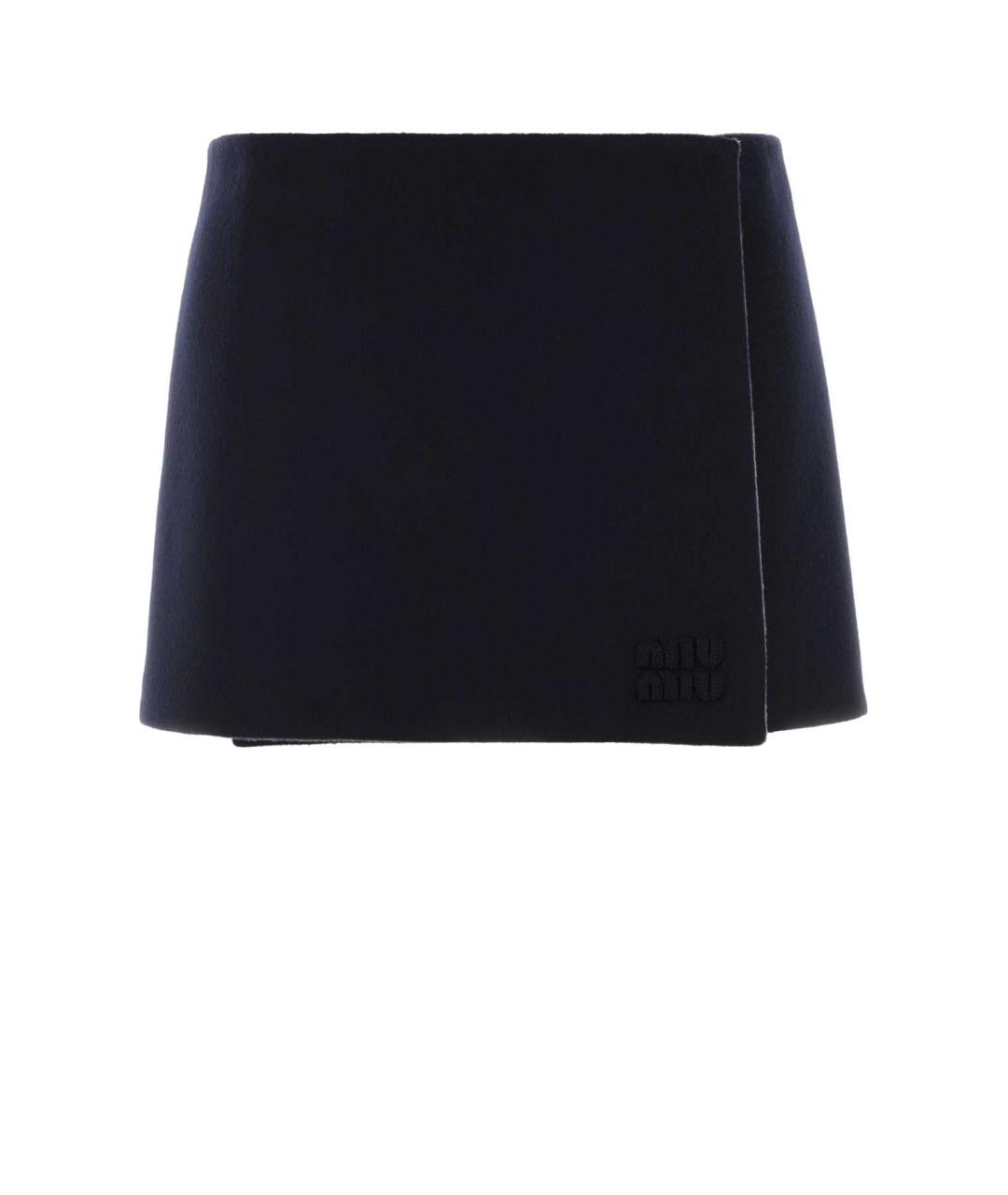 MIU MIU Темно-синяя шерстяная юбка мини, фото 1