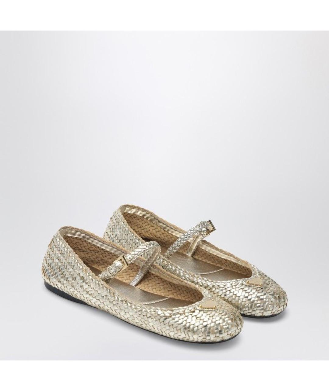 PRADA Золотые кожаные балетки, фото 2